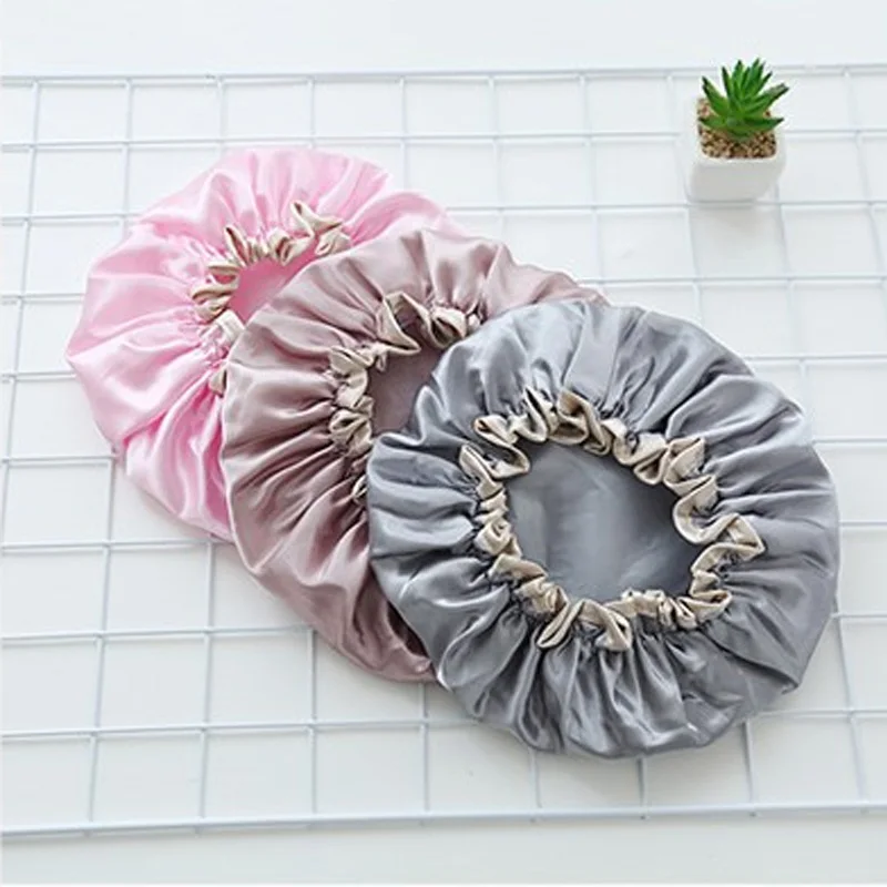 

1pcs Lovely Thick Women Shower Satin Hats Hair Cover Waterproof Bathing Cap Shower Hats Bathroom Products Durable