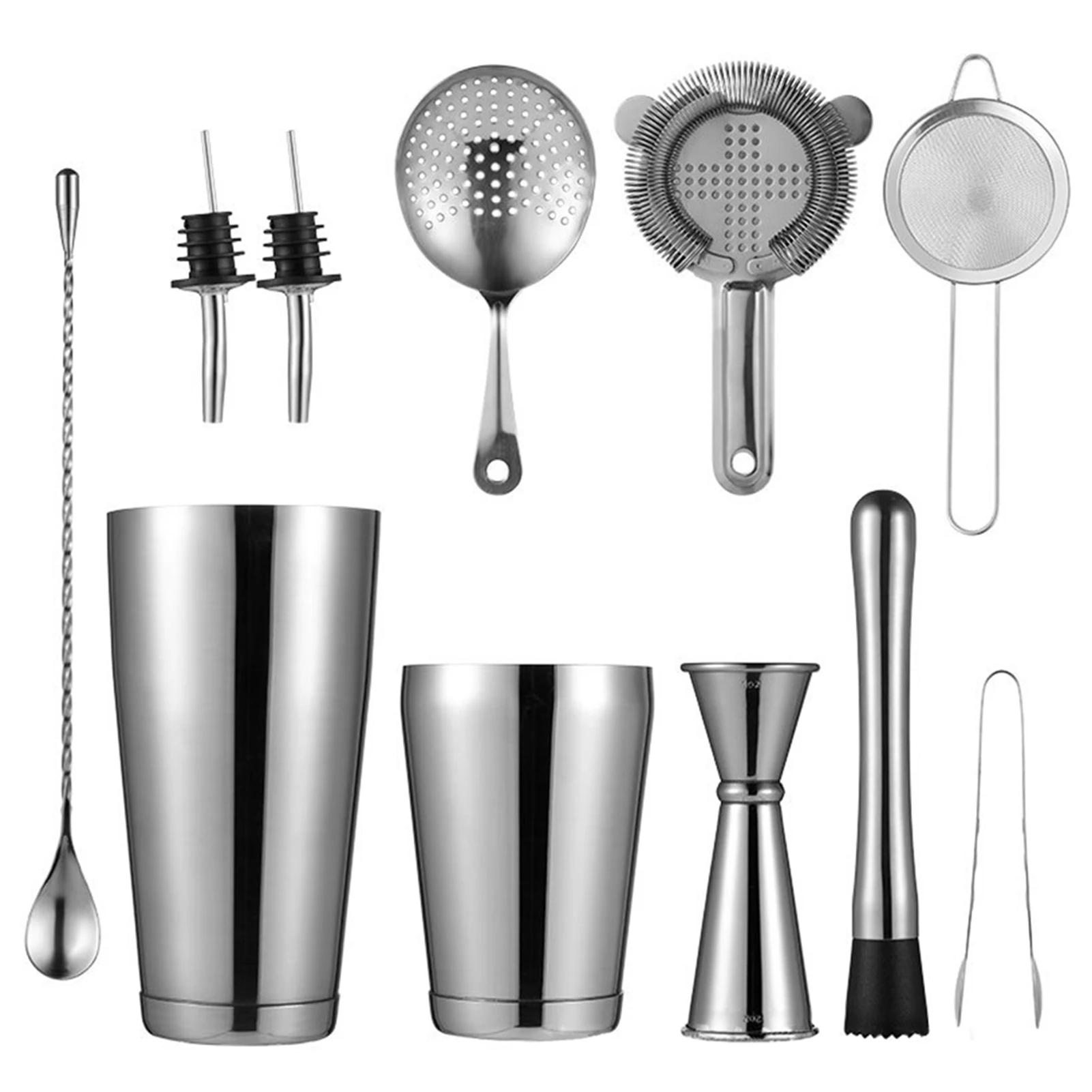

Cocktail Shaker Bar Set: 2 Weighted Boston Shakers, Cocktail Strainer Set,Jigger,Muddler and Spoon, Ice Tong and 2 Bottle Pourer
