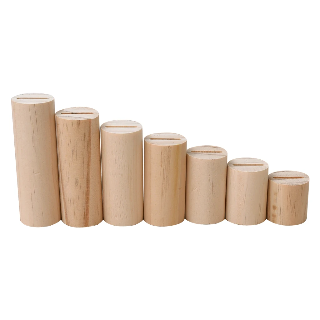 

7 Pieces Unpainted Natural Wooden Cylindrical Jewelry Display Rack Ring Organizer