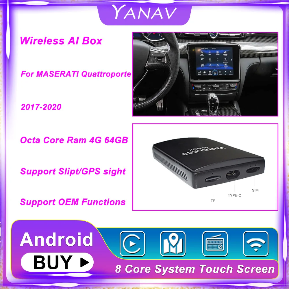 

Carplay Wireless Ai Box Dual Bluetooth Android For MASERATI Quattroporte 2017-2020 Auto Radio Multimedia Player Smart Box HDMI