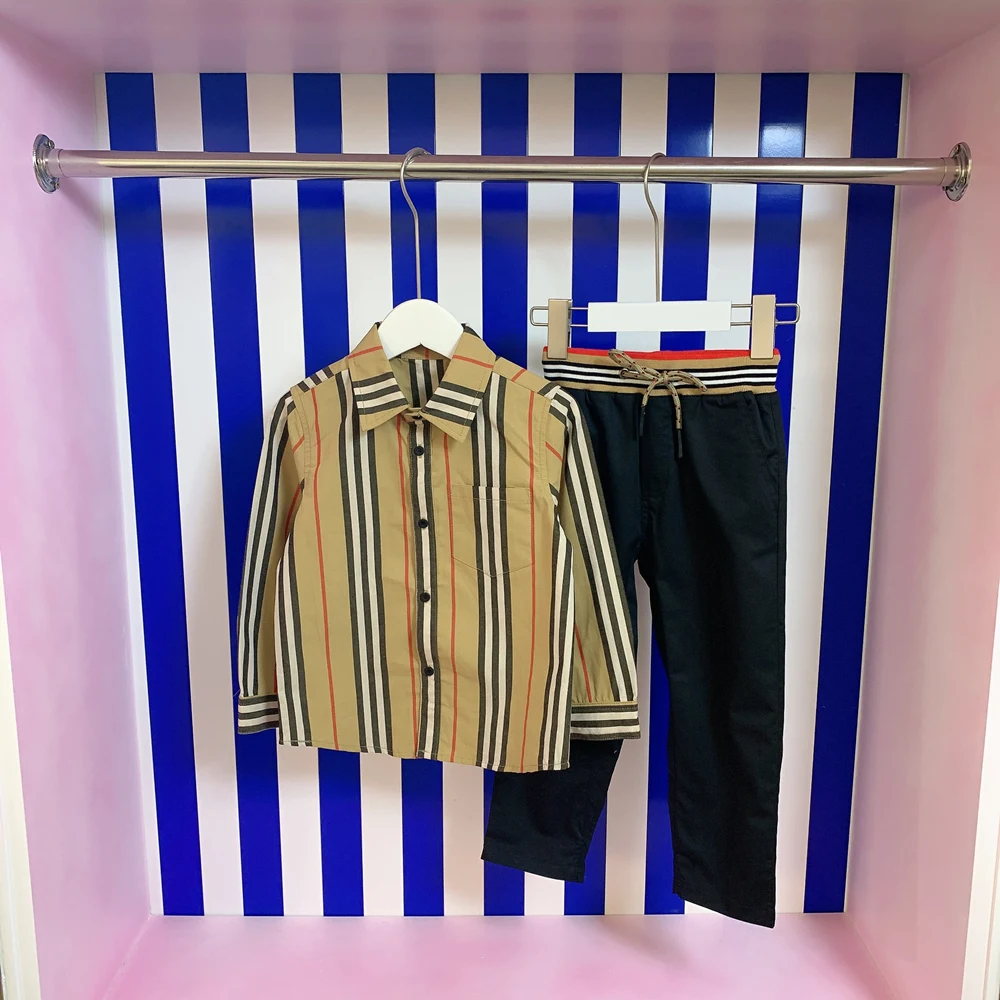 

Brand Designer Kids Boys Sets Clothes Autumn New Striped Spring Long Sleeve Shirt Trousers 2Pcs Suit Baby Children Casual Outfit