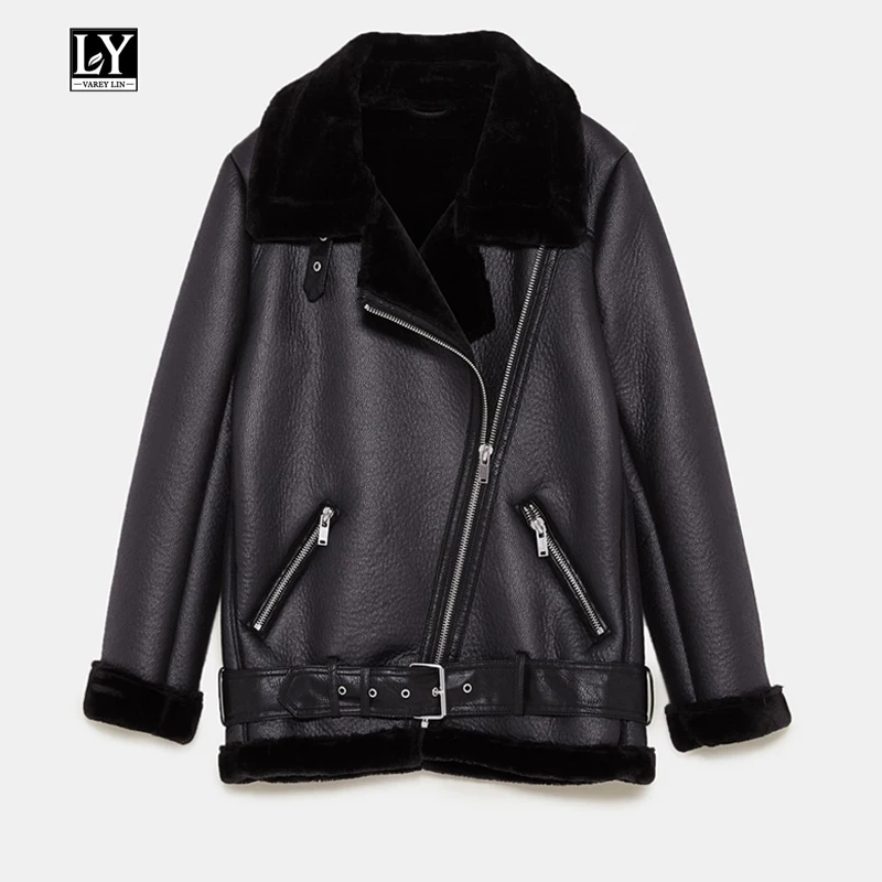 

Ly Varey Lin New Women Faux Sheepskin Coat Winter Vintage Leopard Print Motorcycle Female Faux Lamb Leather Warm Thick Outerwear