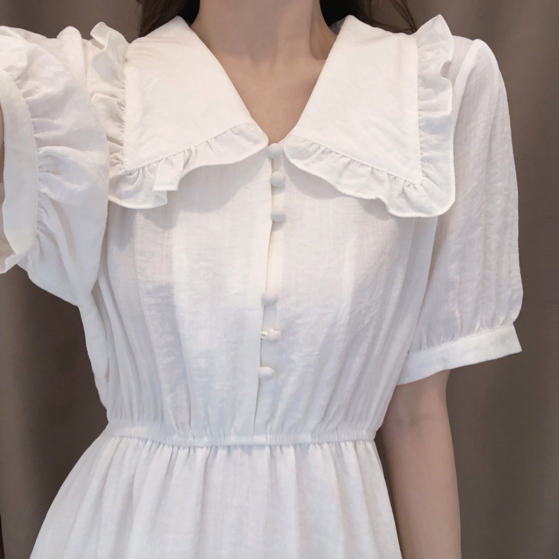 

Doll Collar White Dress Summer 2021 New French Platycodon Grandiflorum First Love Mori Style Elegance Retro Gentle Fairy Skirt