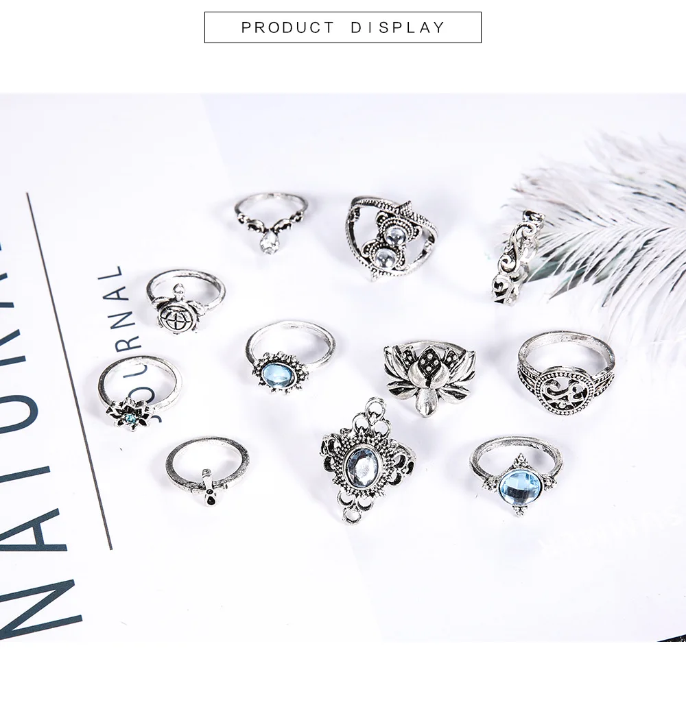 Набор колец в богемном стиле для женщин Винтажные Украшения бохо с лотосом