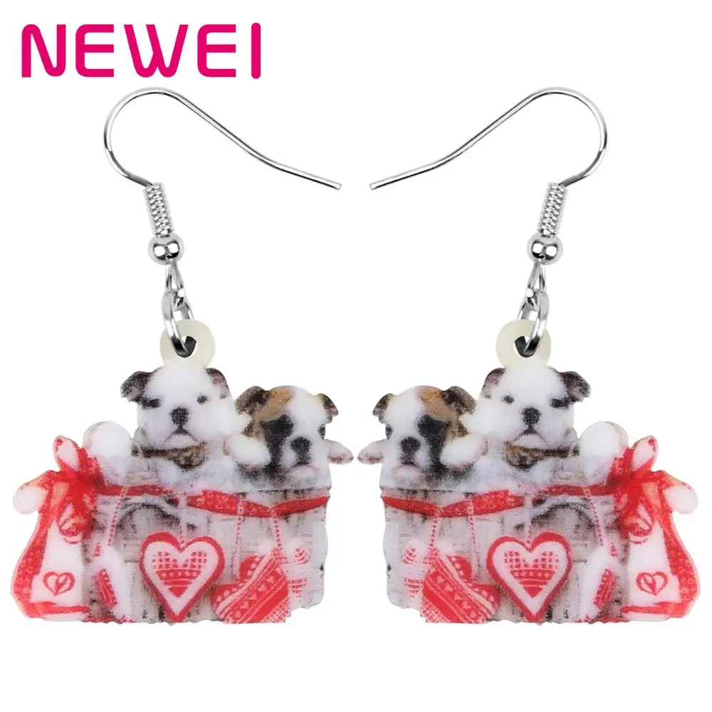 Newei акриловый ко Дню Святого Валентина с сердечками на бульдог серьги собаками
