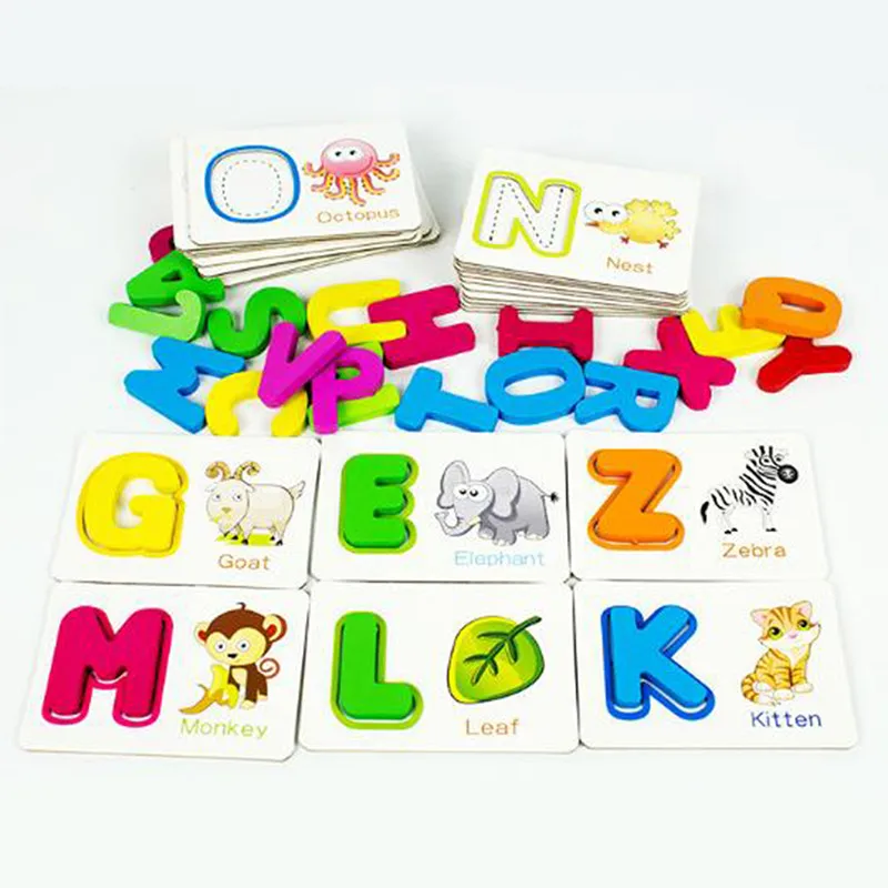 

Baby Educational Cards English Learning Games Letter Flash Cards For Children Wooden Kids Cards Book Learning Puzzle Toy
