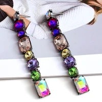 new arrival long colorful glass crystal drop earrings high quality geometric rhinestones pendant jewelry accessories for women