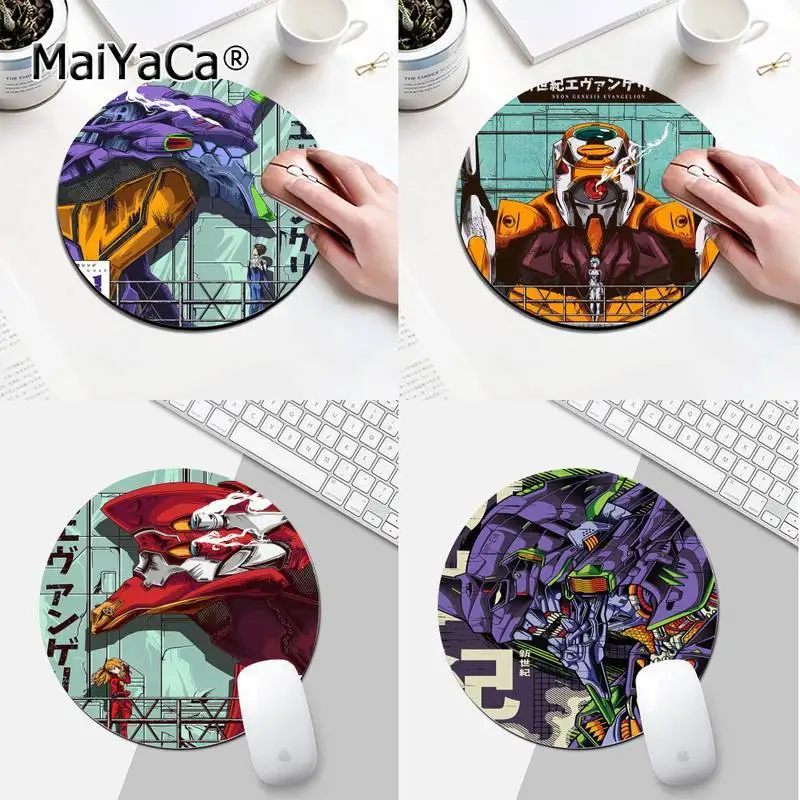 

MaiYaCa Evangelion Anime Locking Edge Mouse Pad Game Round Desk Gamer Gaming Mat For PC Laptop Round Mouse Pad