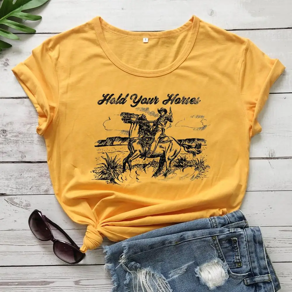 Футболка с надписью Hold Your Horse модная футболка в уличном стиле из чистого хлопка