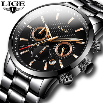 LIGE Mens Watches Top Luxury Brand Business Quartz Watch Men Military Sports Waterproof Dress Wristwatch Black Relogio Masculino-36756