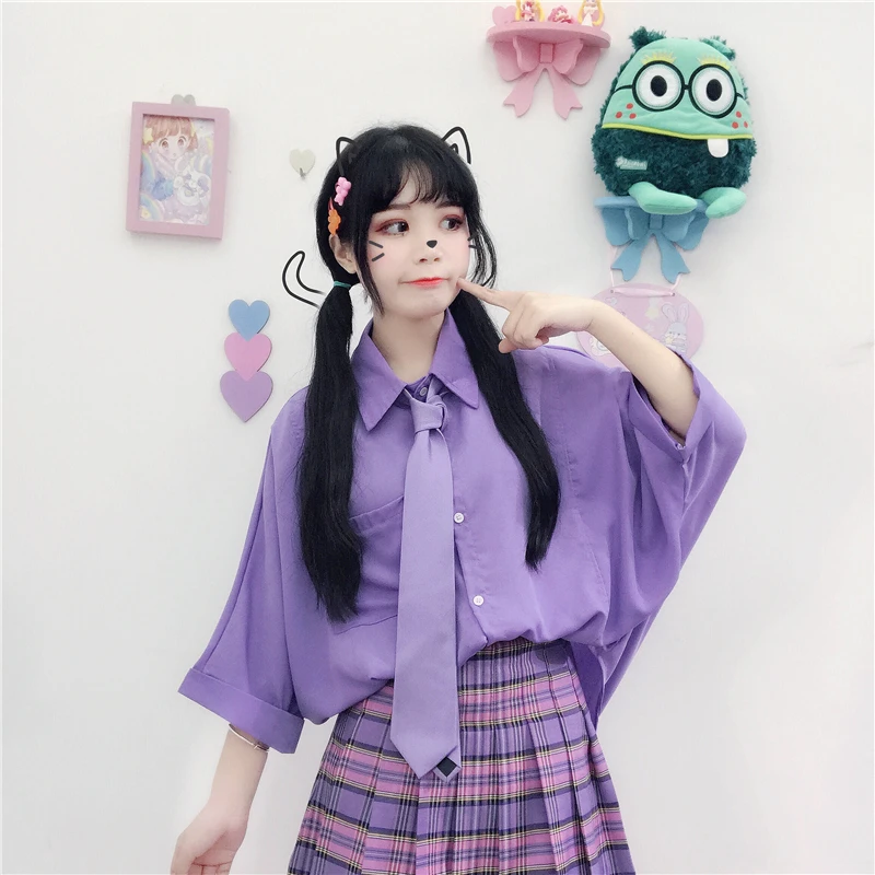 Женская свободная блузка в стиле преппи с пуговицами|Блузки| |