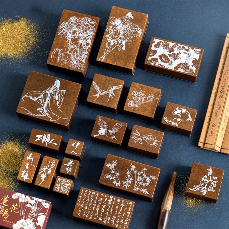 Китайский винтажный кран Карп деревянные штампы DIY Скрапбукинг журнал резиновые