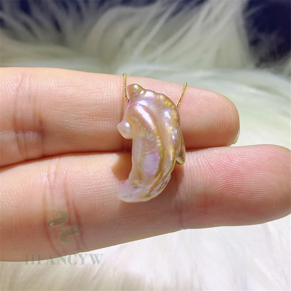 

Color Baroque Pearl 18k Gold Necklace 18 inches Cultured Real Hang Chic Chain Gift