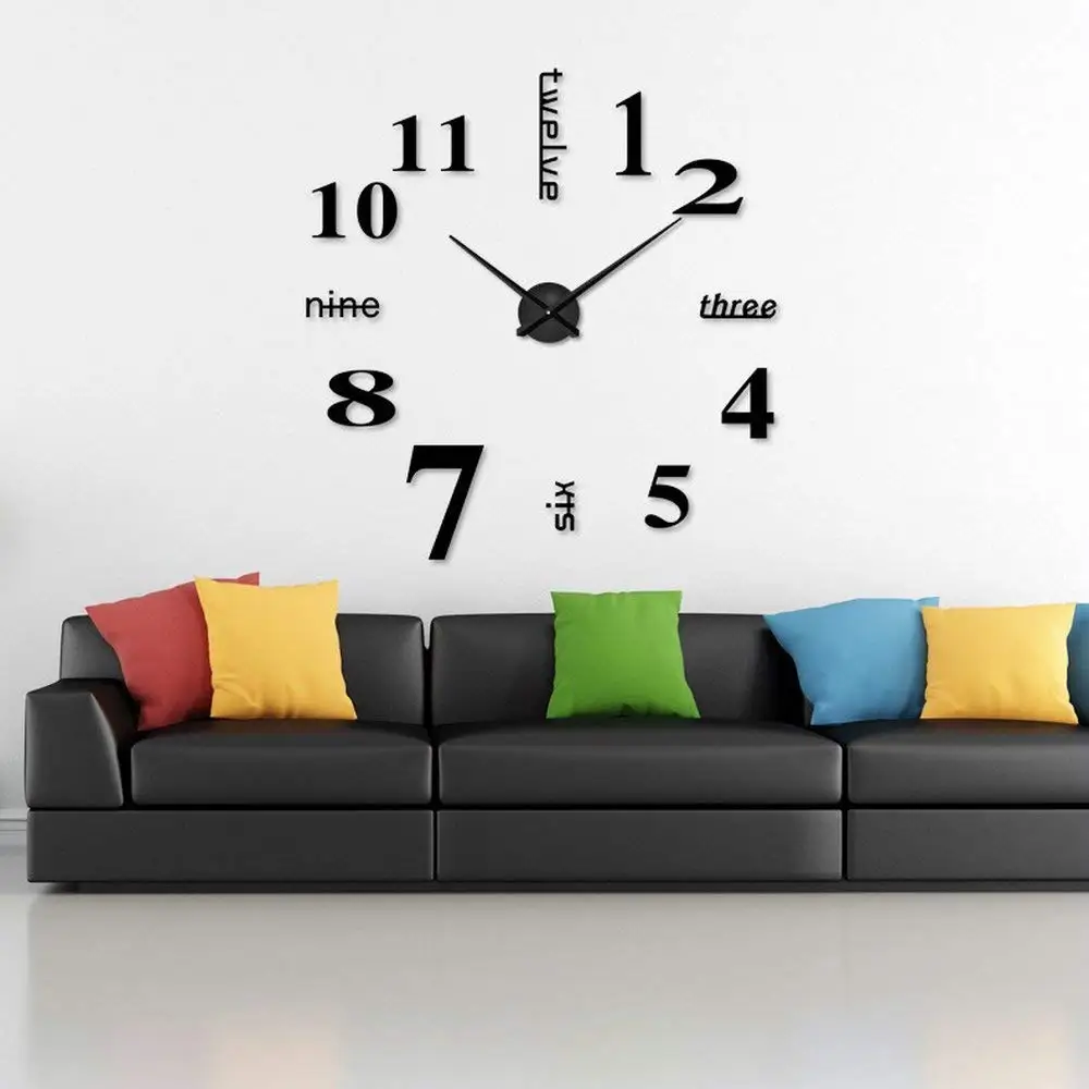 

Large DIY Wall Clock, Modern 3D Frameless Wall Clock, With Mirror Digital Stickers, Suitable For Home Office, Living Room