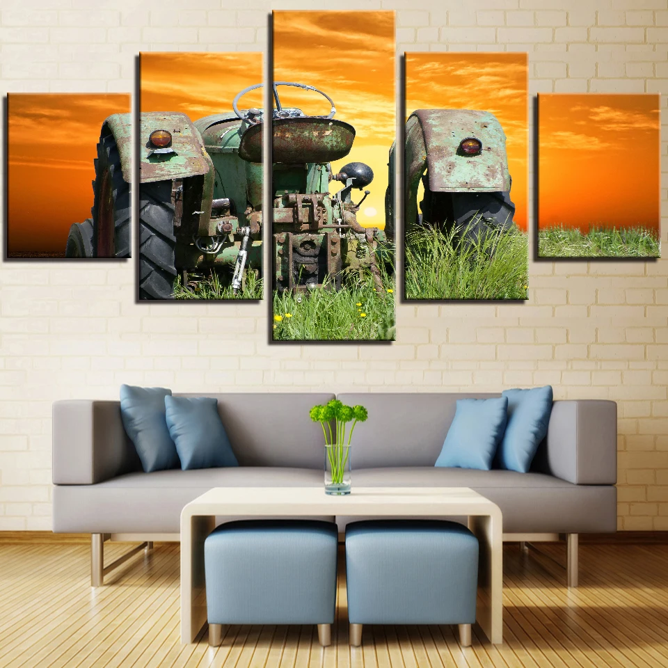 5 шт. Ретро фотография фермерского трактора и солнечного света настенное