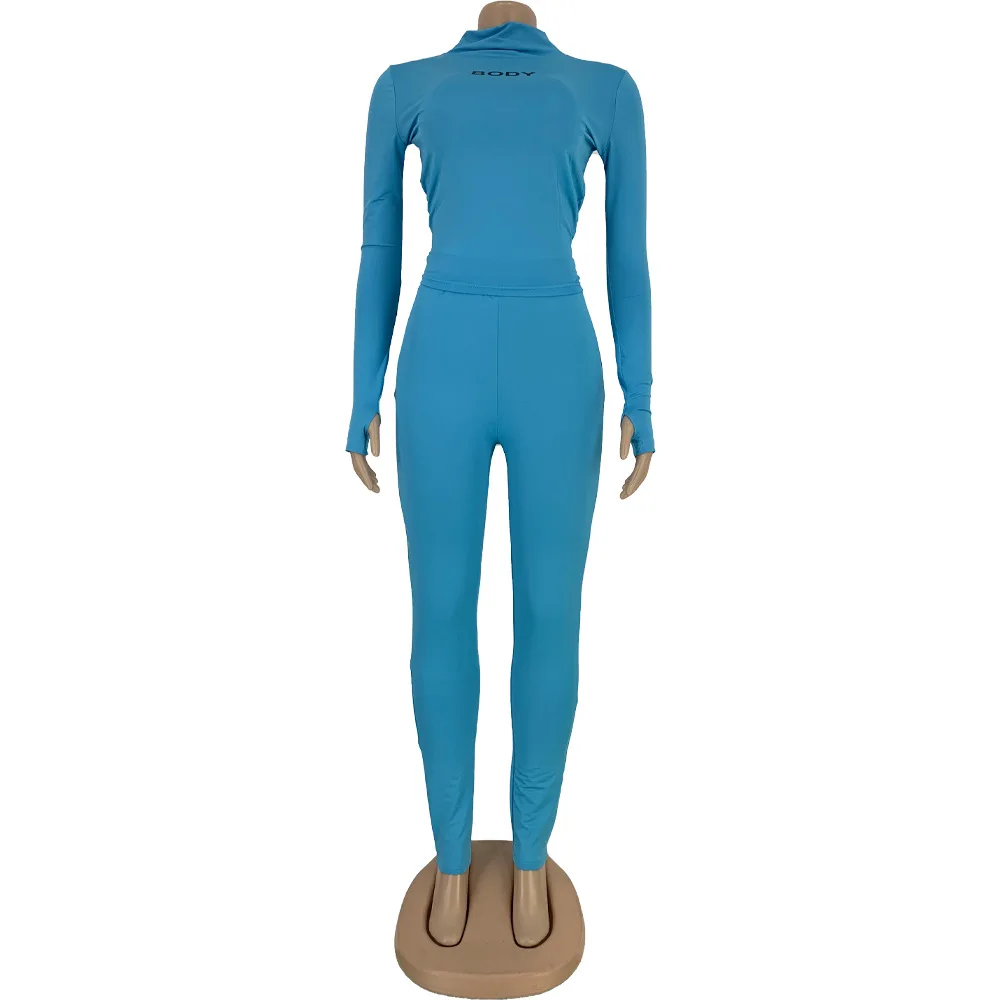 

Solid Color Letter Printed Shirt & Pants New Spring and Fall European and American Women Suit Two Piece Set