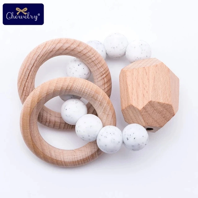 White Bracelet 1 шт., детский браслет Teethe Woden, Ювелирное Украшение из бука, деревянное кольцо, персонализированные детские силиконовые бусины, детская коляска-погремушка, Товары для детей - Цвет: White Bracelet