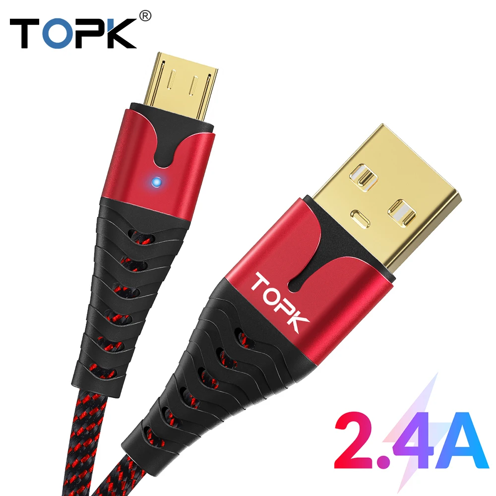 TOPK светодиодный Micro USB кабель для быстрой зарядки для Xiaomi Redmi Note 5 Pro Android кабель для передачи данных для мобильного телефона для samsung S7 Micro зарядное устройство