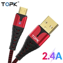 TOPK светодиодный Micro USB кабель для быстрой зарядки для Xiaomi Redmi Note 5 Pro Android кабель для передачи данных для мобильного телефона для samsung S7 Micro зарядное устройство