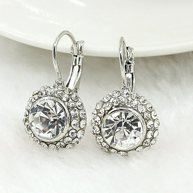 Silvery White Новые свадебные ювелирные кристаллы 1 пара Циркония Большие Серьги с драгоценными камнями Синие стразы серьги для женщин pendient 6 цветов - Окраска металла: Silvery White