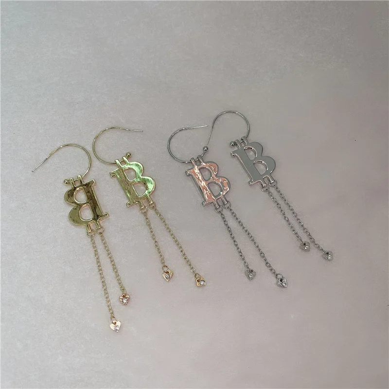 Холодный ветер журнал Письмо B серьги высокий холодный Длинная кисточка кулон