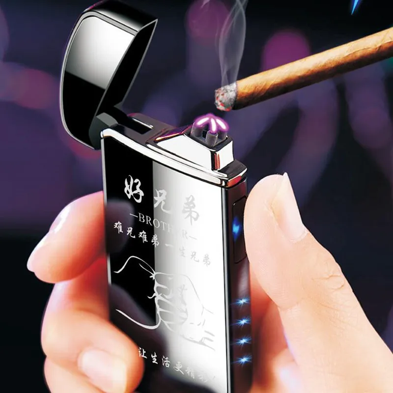 Новый USB зарядка двойная зажигалка с аркой для сигарет ветрозащитный негорящий