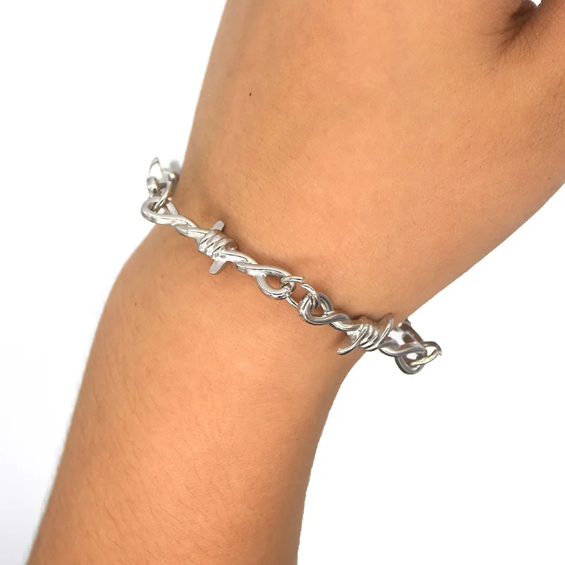 Парные мужские браслеты открытые манжеты спиральные шипы проволочные титановые