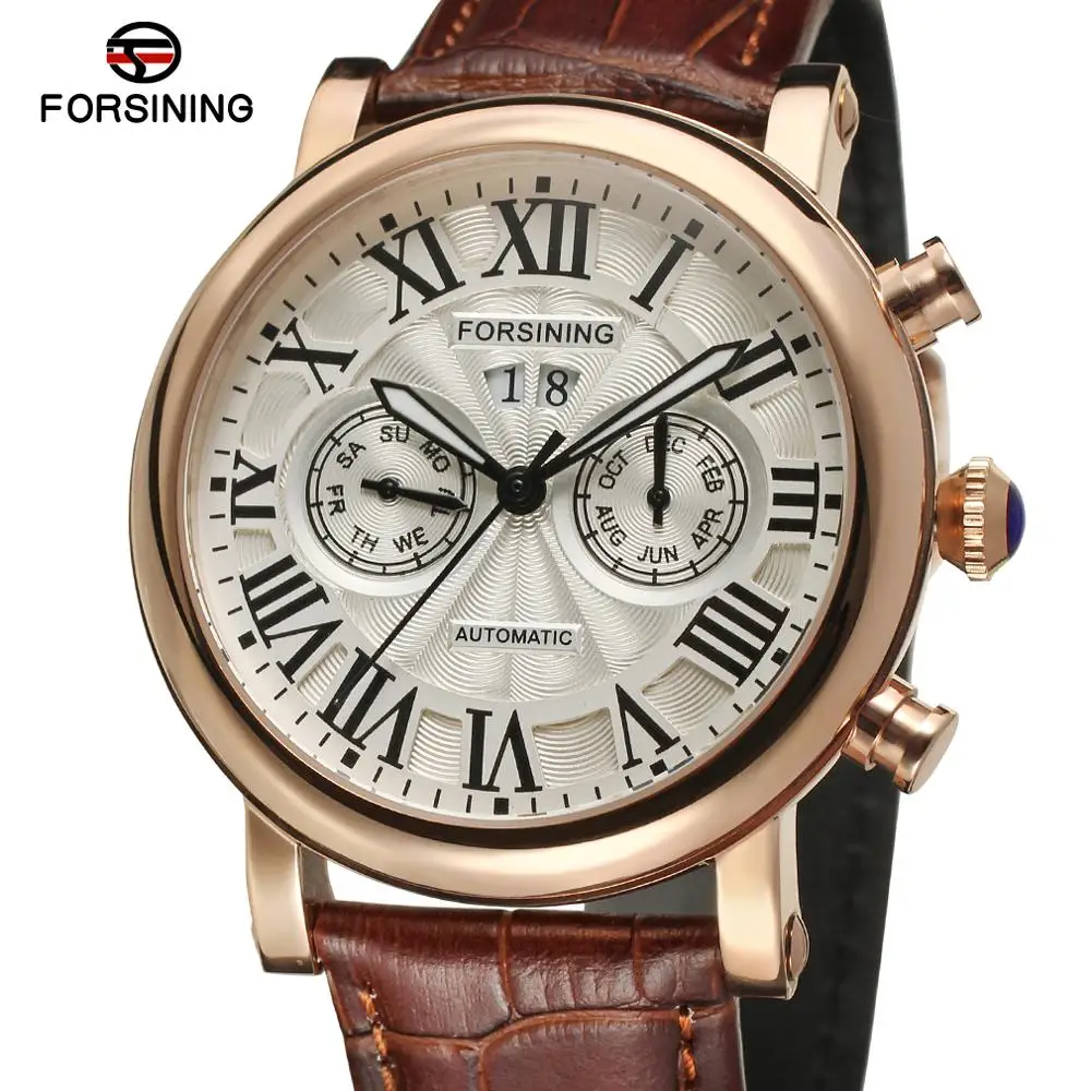 Forsining Watch Tourbillon Roman Digital Ripple Dial Mechanical Men's Watch Fashion Sports Casual Male Wristwatches Clock Reloj