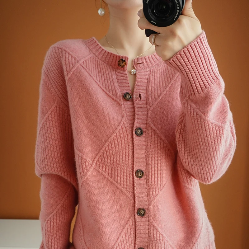 

Женский короткий свитер с круглым вырезом, свободный трикотажный кардиган из 100%-ной шерсти, Осень-зима