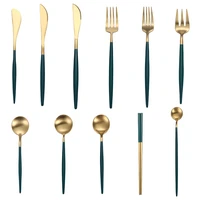 green gold dinnerware cutlery set 304 stainless steel luxury flatware chopstick spoon knife fork free collocation dinnerware set