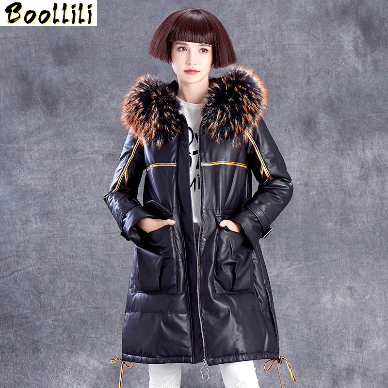 

Leather Boollili Genuine Jacket Sheepskin Coat Women Clothes 2023 New Raccoon Fur Collar Duck Down Coat Winter Coat Women