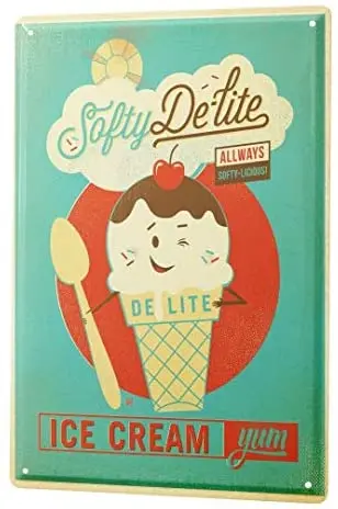 Tin Sign Home Decor Plaques Retro Wall Sig Soft Serve ice Cream Cherry Chocolate Spoo ice Cream Coe Metal Plate
