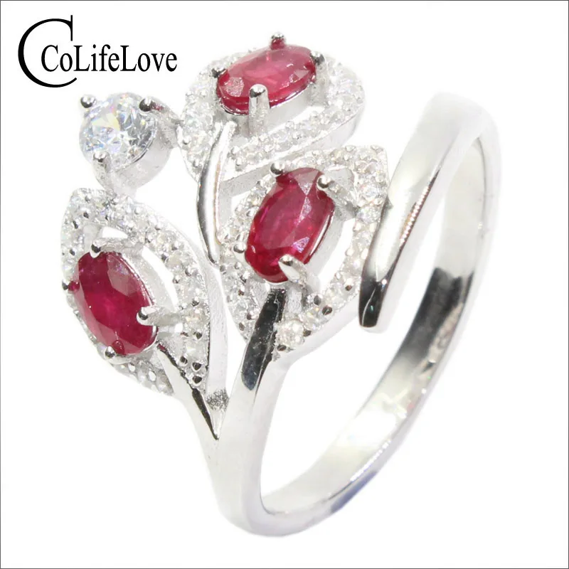 Продвижение в форме листа натуральный рубин кольцо штампованное серебро 925 3 Ps 3*5
