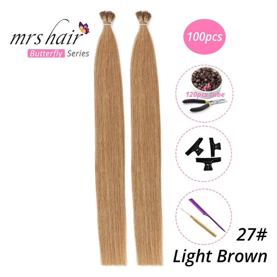 MRSHAIR, 1 г/шт., 16 дюймов, 20 дюймов, 24 дюйма, Предварительно Связанные волосы для наращивания, I Tip Machine, Remy, прямые человеческие волосы на капсулах, настоящие волосы, 50 шт - Цвет: KIT27-100