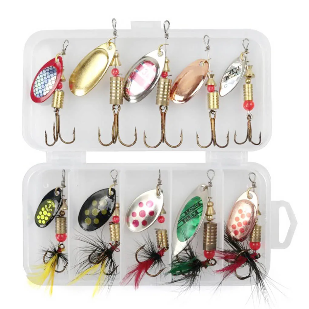 

10 Pcs/set Fishing Sequin Bait Outdoor Lure Spinner Sequin Hook Baits Kit with Storage Box