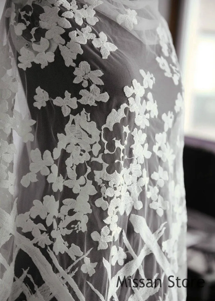 1 ярд кружева цвета слоновой кости Роскошная Свадебная кружевная ткань с