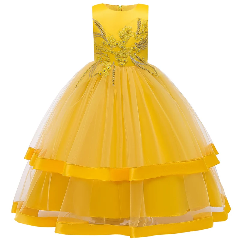 Детское длинное свадебное платье подружки невесты с вышитыми бусинами и цветами