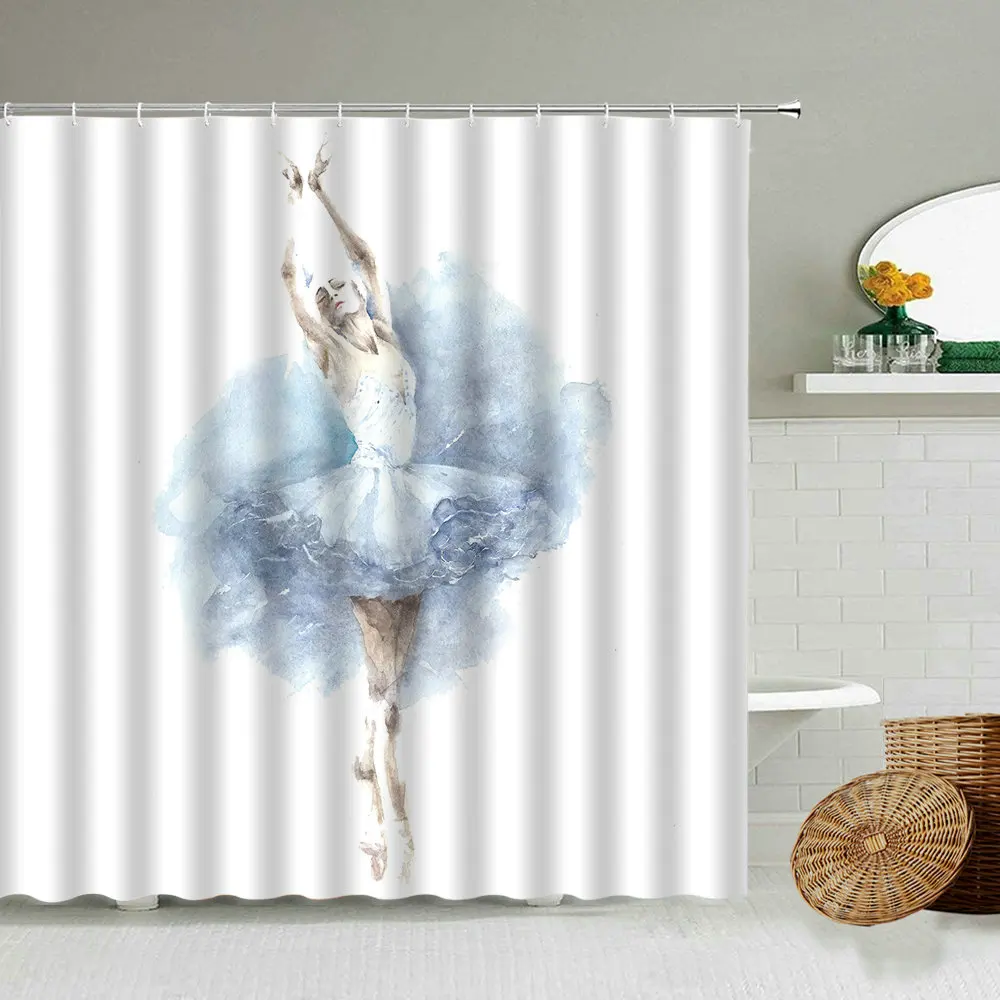 Занавеска для душа с изображением балерины водонепроницаемые разноцветные