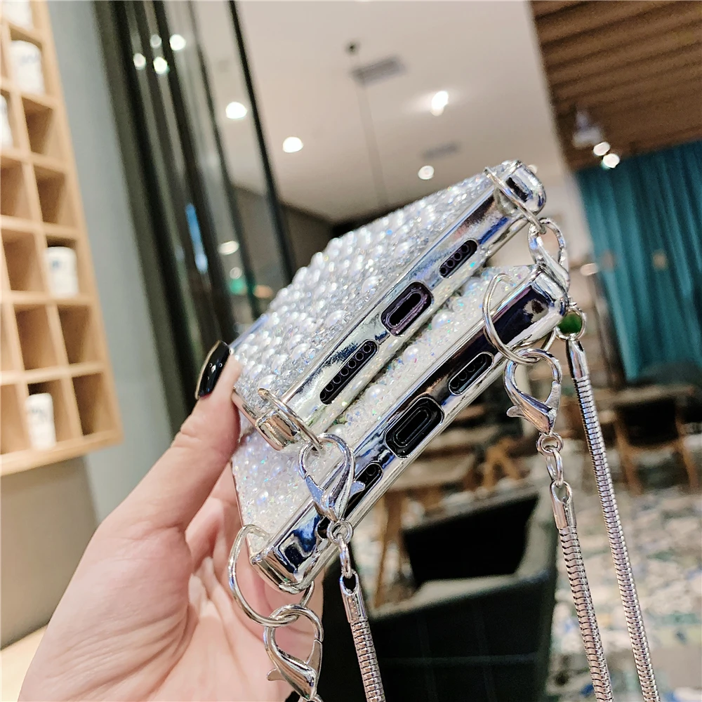 

Bling Glitter Phone Case For iPhone 11 Pro XS Max XR X Soft Silicone Cover For iPhone 7 8 6 6S Plus Cases With Lanyard Capa