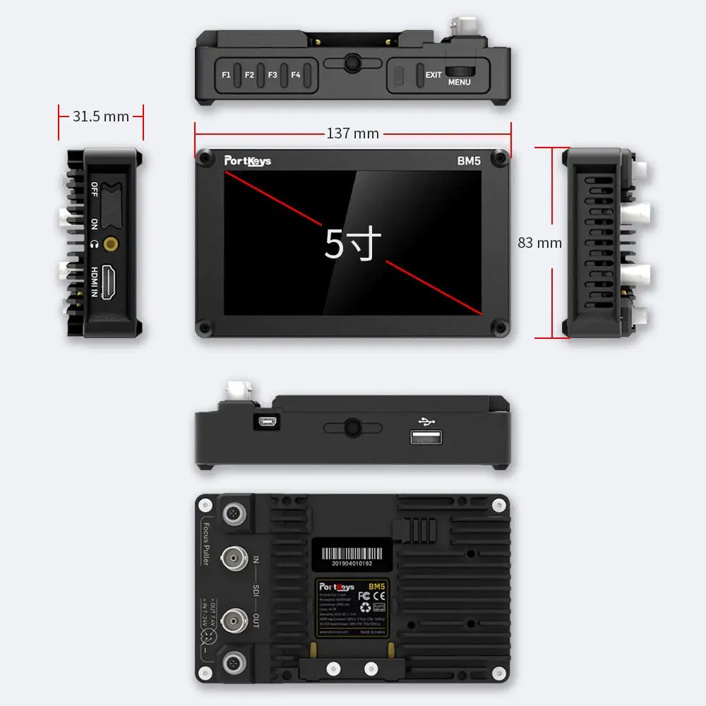 Portkeys BM5II 3G-SDI/HDMI вход 2000nit сенсорный экран 3D-LUT алюминиевый корпус для камеры DSLR