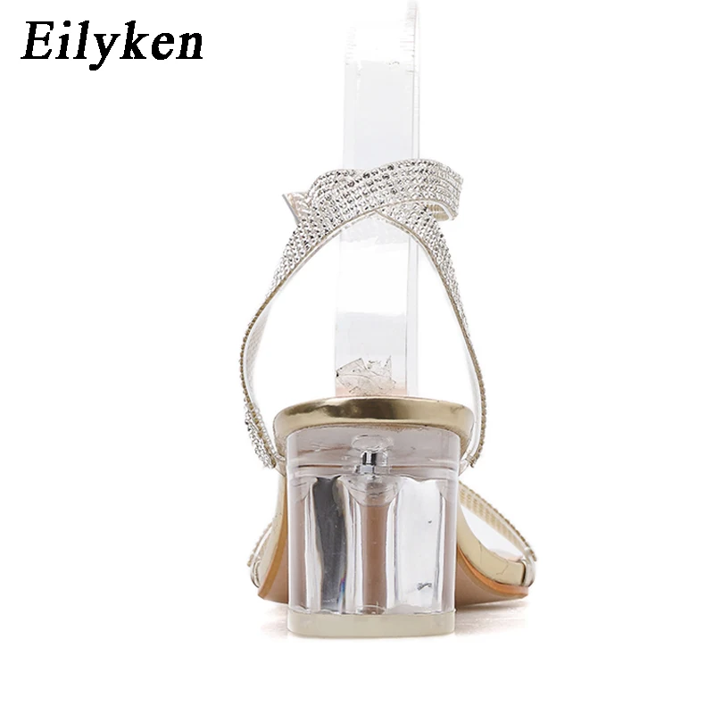 Eilyken/модные блестящие стразы Прозрачные босоножки из ПВХ на каблуке Женская