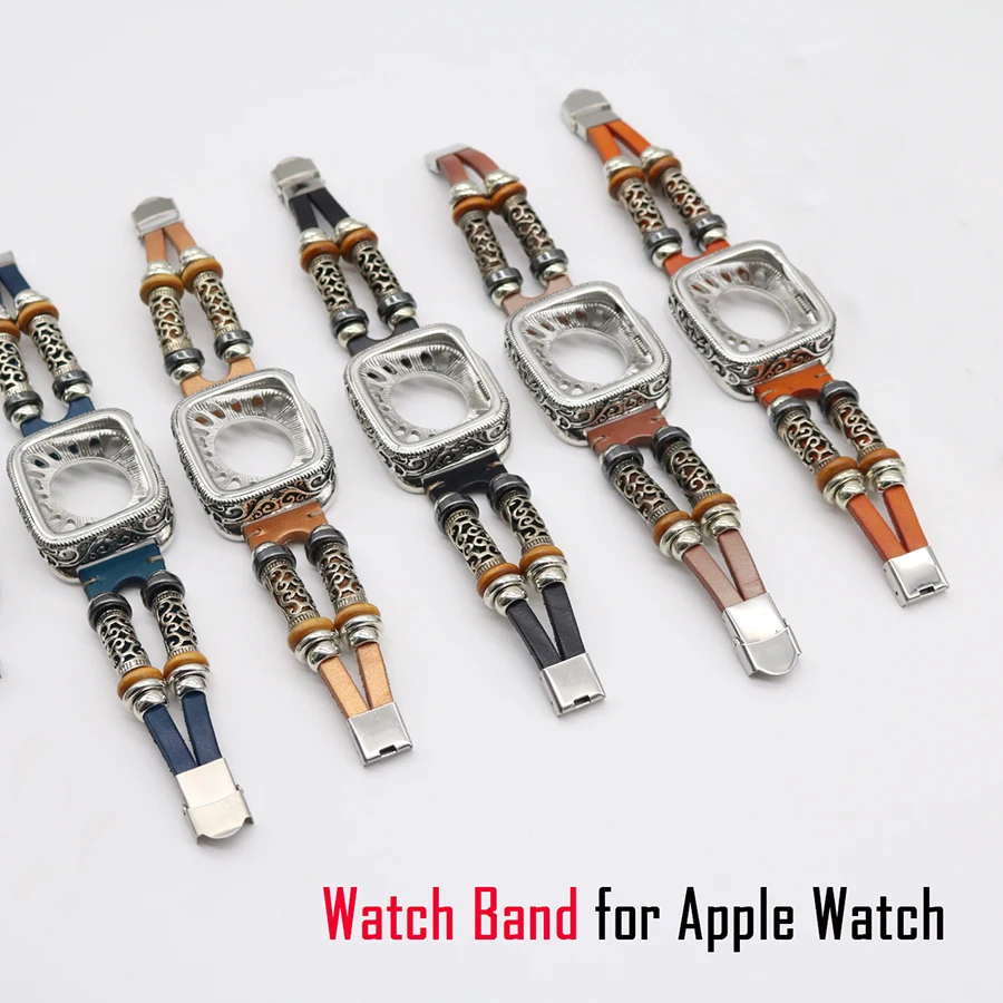 

Резная металлическая накладка, чехол с ремешком для часов Apple Watch Band Series 5 4, ретро-браслет для iWatch 40/44 мм, аксессуары для бампера