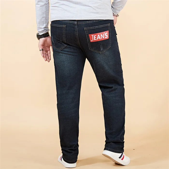 Men's Jeans Black Blue Medium Stretch Denim Men Pocket Print Size 30 32 34 36 38 40 42 44 46 48 Pants Trousers 092 | Мужская одежда