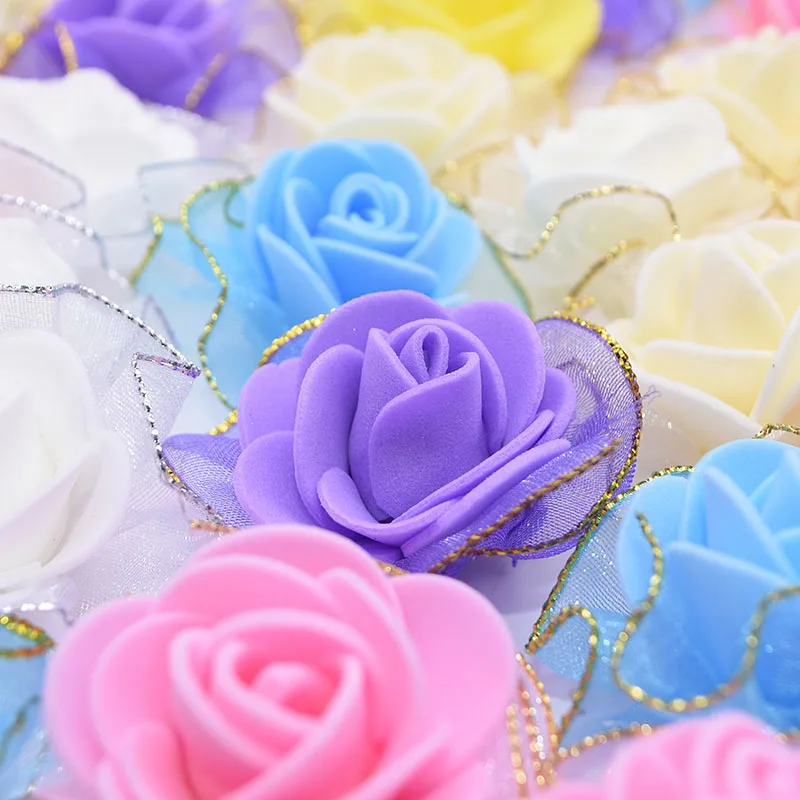 

20/50pcs 4cm Foam Roses Glitter Fringe Silk Artificial Flowers for Wedding Decoration Handmade DIY Wreaths Craft Head Flowers