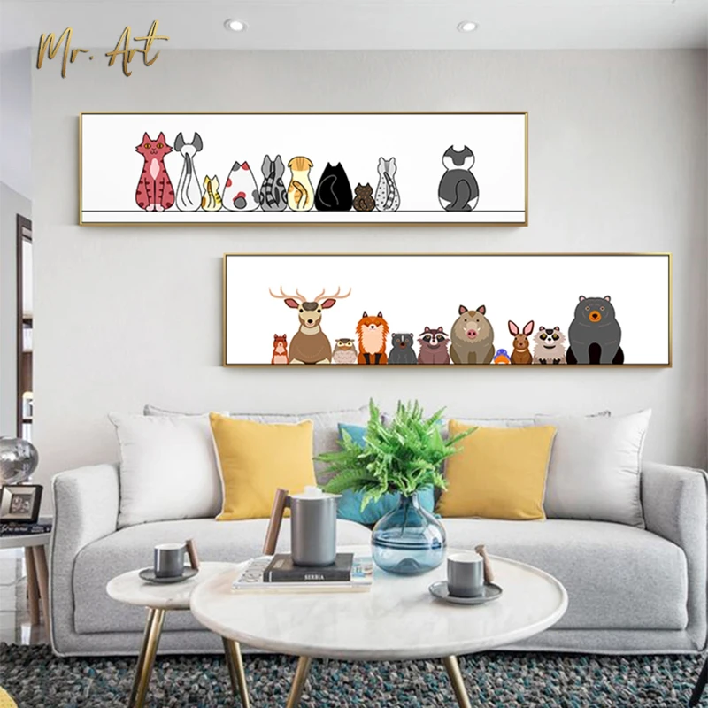 

Nordic Cartoon Animal Painting Picture Small Cute Animal Gathering Canvas Poster Modern Wall Art Pictures for Kids Children Room