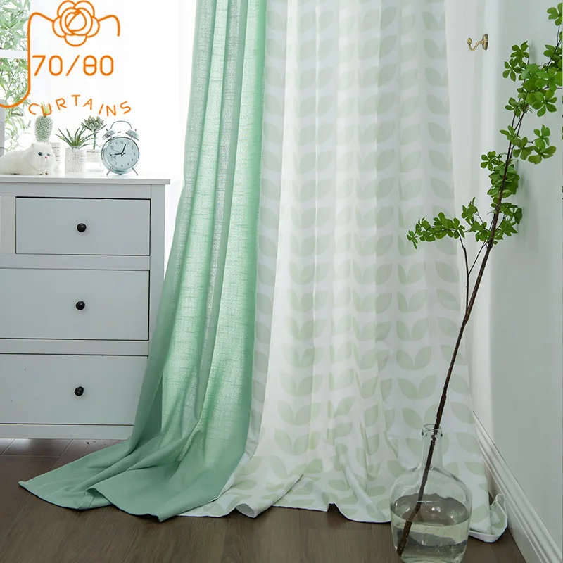 

American Pastoral Leaf Geometric Cotton and Linen Printed Curtains for Living Room and Bedroom Customized Products