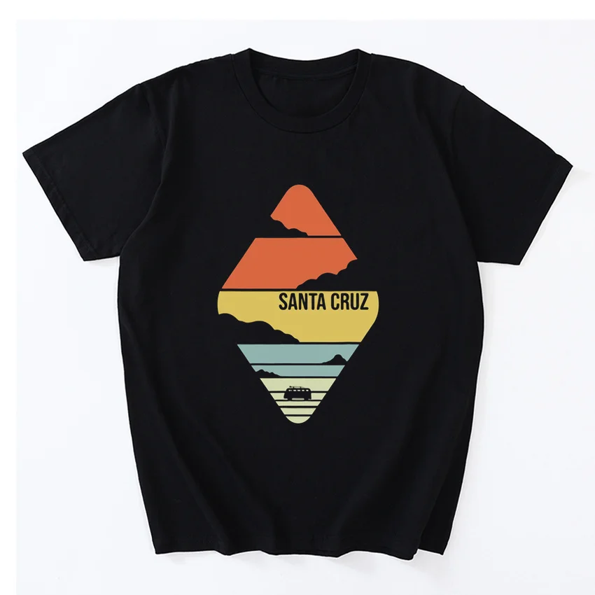 

70's 80's CA Retro Vintage Sunset Santa Cluz Camper T Shirt Casual Short Sleeve Cotton Tops Tee T-Shirts Clothes