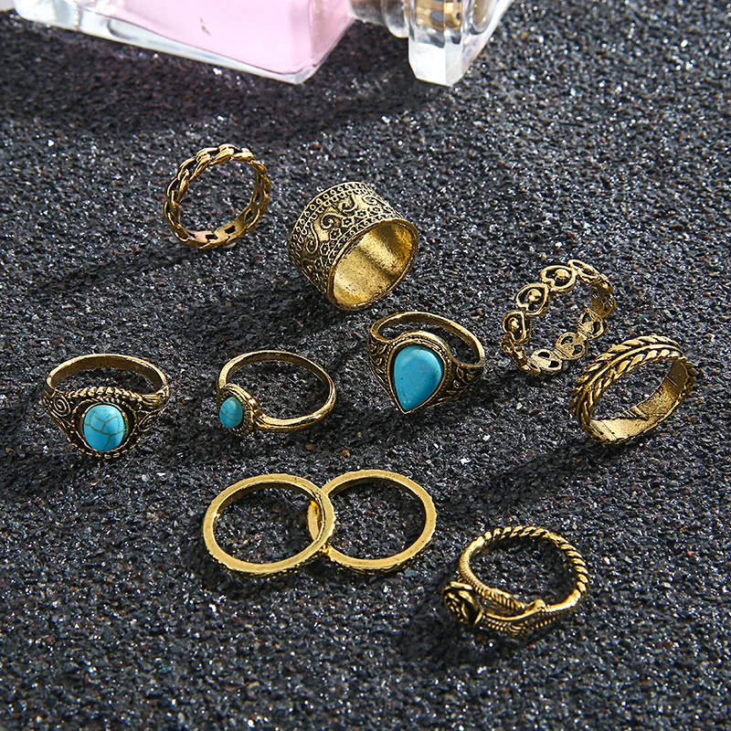 10 шт. набор свадебных колец в стиле бохо для женщин натуральный камень цветок