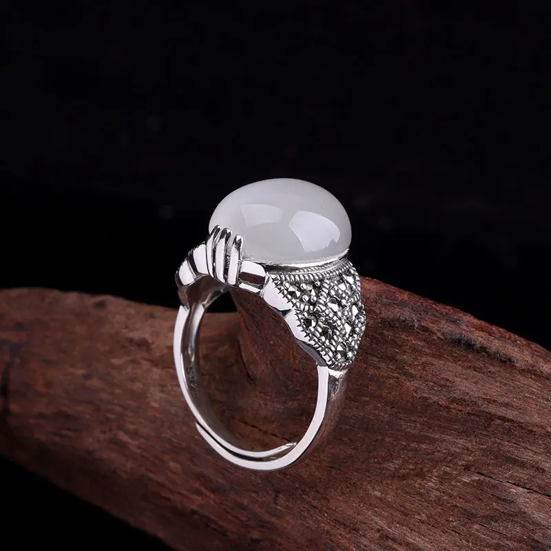 Настоящее 925 пробы серебряные кольца для женщин с натуральным зеленым агатовым