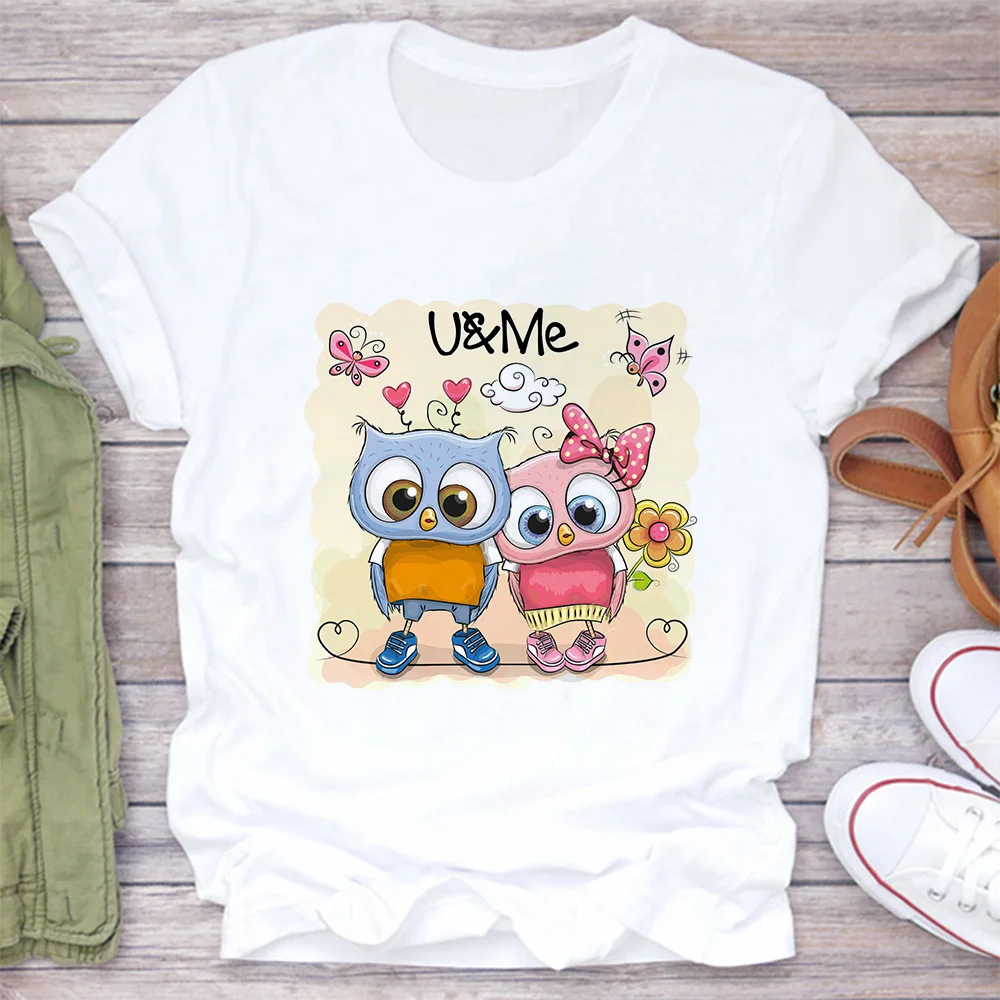 

Fashion Trend New yellow T-shirt Cute Owl Graphic Printed Female T shirt Casual Harajuku Crew Neck Ladies Tshirt